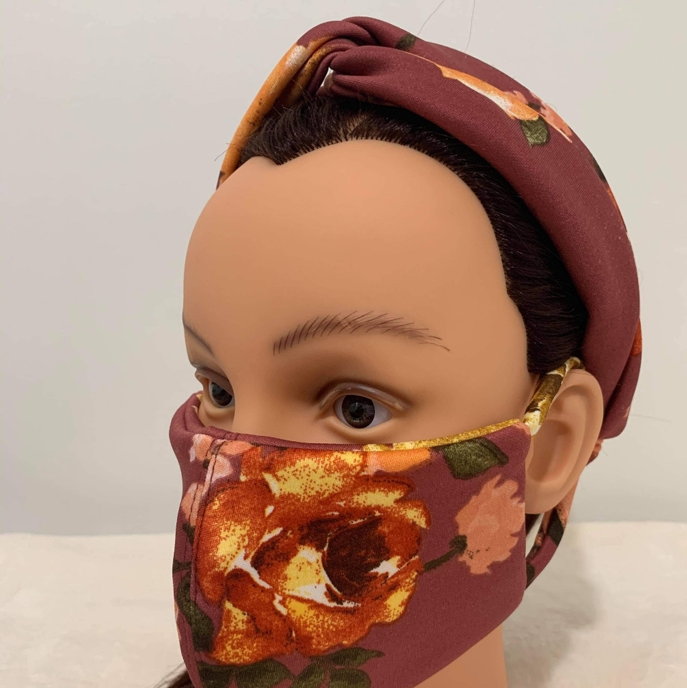 Boho Top Knot Headband and Facemask and Set